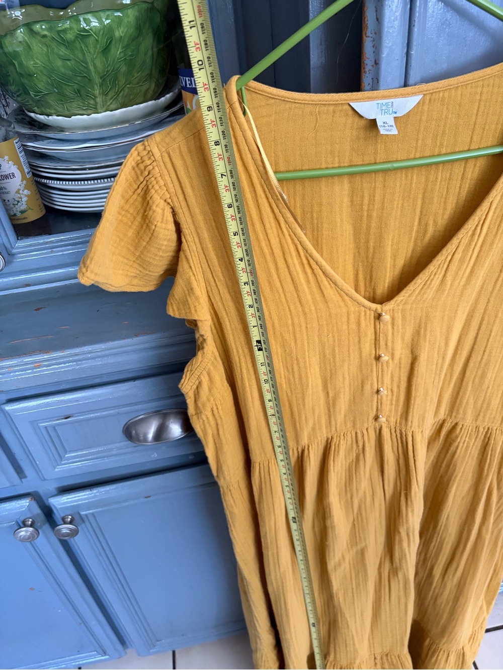 Time and Tru Button-Front V-Neck Blouse in Mustard - Picture 4 of 4